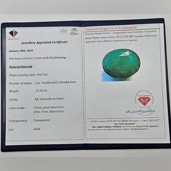 13.33 CT Natural Green Emerald - Certified - Oval Cut Loose Gemstone Earth Mined - Picture 6 of 7